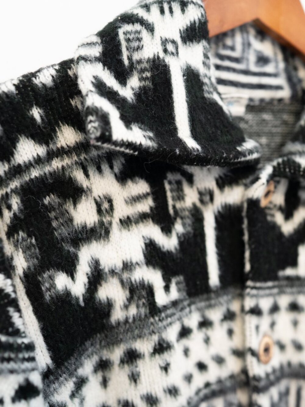 Vintage Handmade Ecuadorian Wool Cardigan Artesanías Chavez Geometric Aztec Boho - Picture 3 of 9